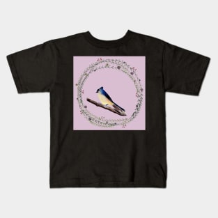 Little bird with wreath and lilac colored background Kids T-Shirt